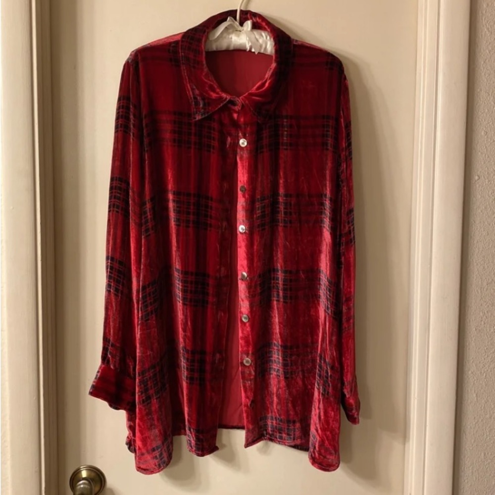 Soft Surroundings XL Velvet Boyfriend Button Down Shirt